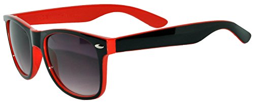 Black - Red Two Tone Frame Retro 80â€™s Sunglasses Smoke Lens Men Women