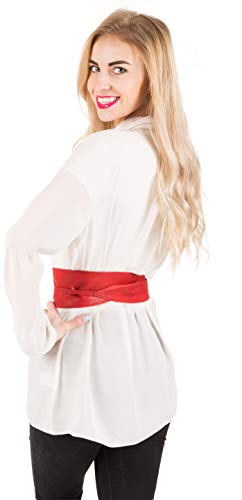 BlackButterfly Obi Waist Band Self Knot Tie Up Cinch Belt (Red, One Size) - Thumbnail 4