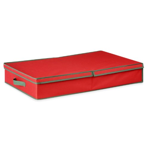 HoneyCanDo Ornament Storage Box with Dividers, Red/Green Large
