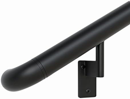6 ft. Handrail - Complete Kit. Satin Black Anodized Aluminum with 4 Black Wall Brackets and ADA Returns - 1.6" Round - Overall Length: 77"