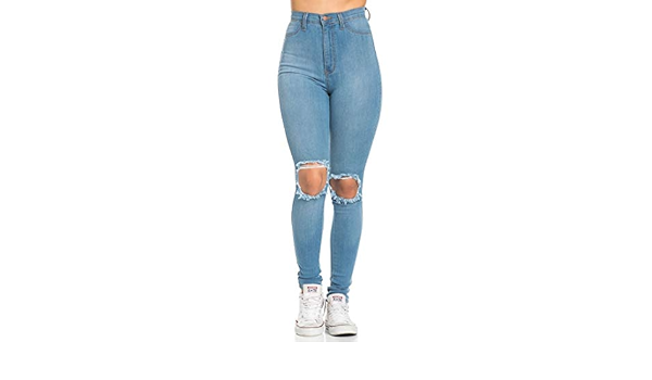 High waisted knee ripped jeans Clearance