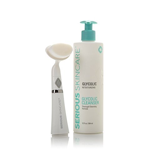 Serious Skincare Plush 80K Oscillating Cleansing Facial Brush with Glycolic Cleanser