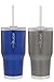 reduce COLD-1 Vacuum Insulated Thermal Tumbler with Two Extra Straws, 30oz - Satin Grey & Blue (2 Pack)