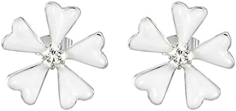 Alimab Jewelry Gold Plated Womens Stud Earrings White Gardenia Flower Cubic Zirconia Rhinestone Inlaid 1.8x1.8CM