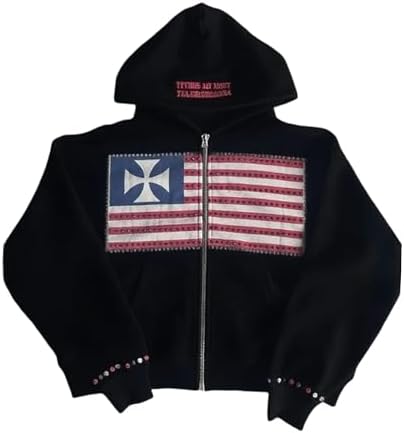 Amazon.com: OANTGM Zip Up Hoodie Grunge Jackets Streetwear Y2k