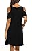 QIXING Women's Summer Cold Shoulder Tunic Top Swing T-Shirt Loose Dress with Pockets Black-XL