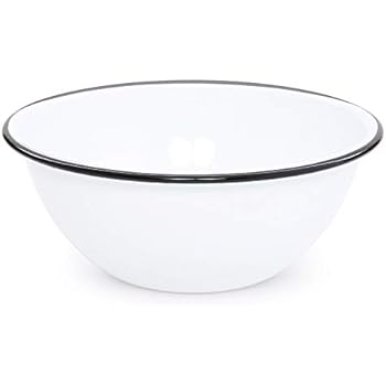 Enamelware Serving Bowl, 2 quart, Vintage White/Black (Single)