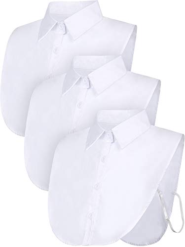 Satinior 3 Pieces Fake Collar Detachable Dickey Collar Blouse Half Shirts Collar (White/Black/Blue) (M Size, White)