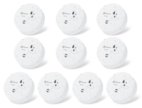 Geevon 10 Stück Wasserlecksucher, 100 dB Wassersensor Alarme Flutmelder für Keller, Badezimmer, Waschküchen, Küchen, Garagen und Dachböden, Wasseralar