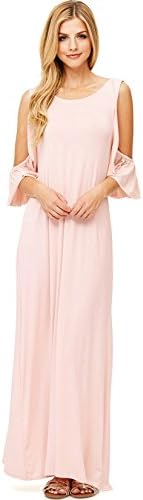 Pink Ice Women's Long Silky Maxi Dress w Ruffle Sleeves (L, Blush)
