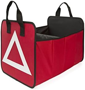 Car Trunk Storage Organizer Collapsible Cargo Bag Bin Container with Triangle Warning Great for Car SUV, Vehicle, Auto, Truck, Minivan (Red)