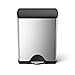 simplehuman 46 Liter / 12.2 Gallon Rectangular Kitchen Dual Compartment Recycling Step Trash Can, Brushed Stainless Steel