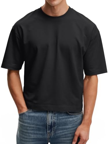 Comdecevis Mens Cropped Shirt Cotton Heavyweight Black T Shirts for Men at Amazon