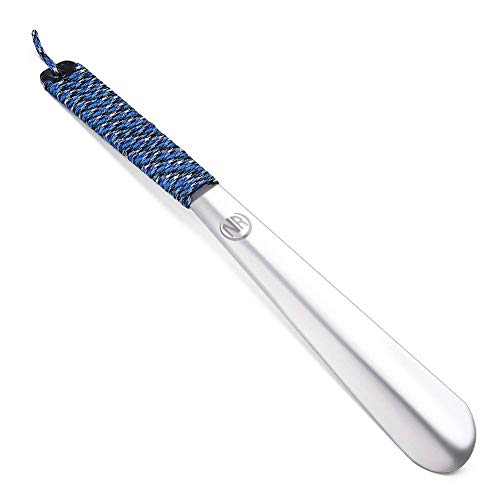 Long Metal Shoe horn-15" Extra Long Handled Shoehorn with Paracord Strap for Boots & Shoes-Stainless Steel & Lifetime Warranty (Blue Camo) - Thumbnail 3