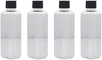 Yyzko Square shape bottle PET plastic simple screw cap 3.5oz/100ml 4 sets of (black-lid, transparent-body)