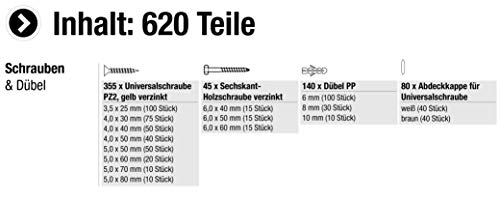 Meister Universalschrauben- und Dübel-Sortiment 620-teilig - Universal- & Holzschrauben im Set - PZ Pozidriv… – Bild 3