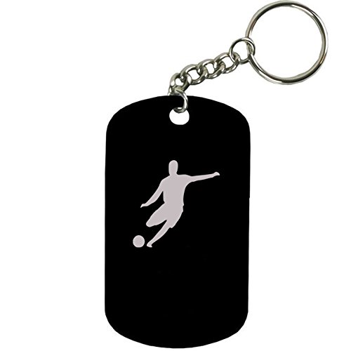 Personalized Engraved Custom Soccer Player, Futbol 2-inch Colored Anodized Aluminum Customizable Keychain Dog Tag, Black