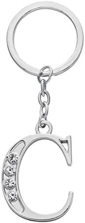 NOUMANDA Alloy 26 Alphabet English Letters Crystal Initial Charms Silver Key Chain Ring
