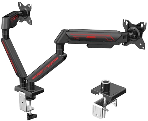 ETHU Dual Monitor Arm, Adjustable Gas Spring Monitor Stand Support 13-32 Inch and 9kg Screen, Full Motion Computer Monitors Mount, LED/LCD Display Arm, VESA Pattern 75x75/100x100 Dual Arm Black