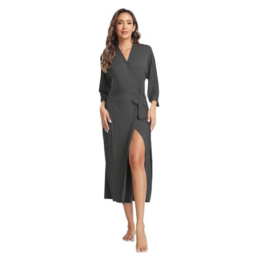 NORTH BUND WOMEN ROBES SOFT LONG KIMONO BATHROBES LIGHTWEIGHT LOUNGEWEAR CASUAL SLEEPWEAR NIGHTGOWN GREY S