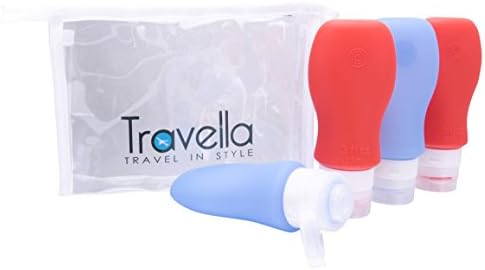 4 Silicone Travel Bottles - 3oz - Unique Family Color Coding System (2 blue / 2 red)
