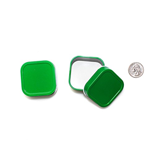 24 Piece Mimi Pack 2oz Shallow Square Tin Can Solid Top Lid Steel Containers For Favors, Spices, Balms, Gels, Candles, Gifts, Storage (Green)