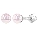 925 Sterling Silver Classic 5mm Pink Simulated Pearl Toddler Earrings - Perfect Baby Girl Earrings Best Gift for Birthdays, Baptisms, Holidays or Any Special Occasion