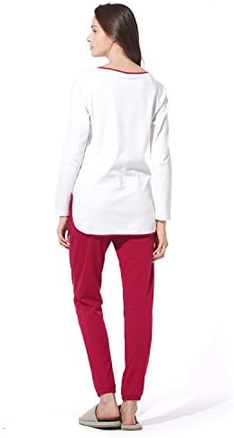 HACAI Women's 100% Cotton Pajama Set Long Sleeves Round-Neck Sleepwear