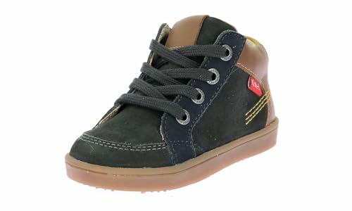 Kickers WEBY,Sneakers Haut Kids Vert Fonce Camel, 28 EU