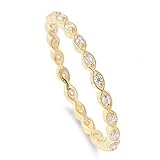 Yellow Gold-Tone Plated Stackable Endless Eternity Ring Cubic Zirconia Sterling Silver 925 (Sizes 3-15)