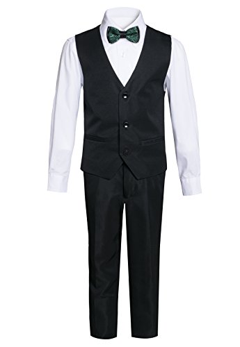 Boys Premium Paisley Patterned Shawl Lapel Tuxedos - Many Colors (2, Hunter Green with Black)