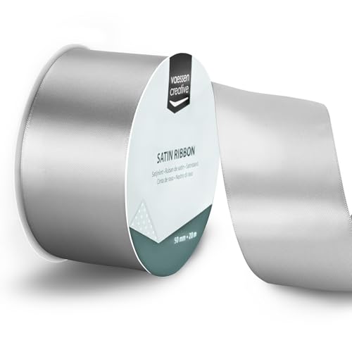 Vaessen Creative Satin Ribbon Silver - 65.6 ft x 2 - Thin Ribbon for Gift Wrapping and Crafting