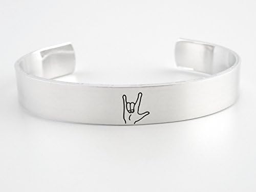 Sign Language "I Love You" Hand Stamped Cuff Bracelet - Aluminum