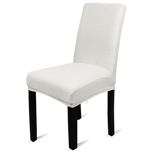 WedDecor Velvet Dinning Chair Cover Stretch Modern Seat Cover Elastic Removable Washable Spandex Chair Protectors Slipcover for Kitchen, Wedding, Banquet, Living Room, Home Decor, White, Pack of 4