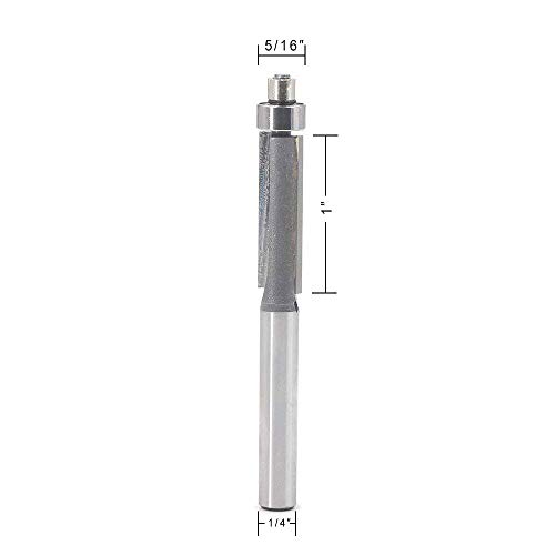 Trim Flush Router Bits JESTUOUS 1/4 Inch Shank 5/16 Cutting Diameter with Bottom Bearing and Double Flute for CNC Router cut Laminate Template and Pattern Work