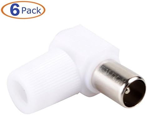 Conwork 6-Pack 90 Degree Right Aerial Angled RF Coaxial TV Aerial Lead Coax PAL Connector to Socket for RG6 Cable Antenna Adapter Solderless -Male Plug