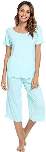 LazyCozy Women's Short Sleeve Capri Pants Pajamas Set