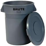 Rubbermaid BRUTE 20-Gallon Heavy-Duty Trash Can With Lid – Durable, Vented & Stackable For Home, Garage, Office & More