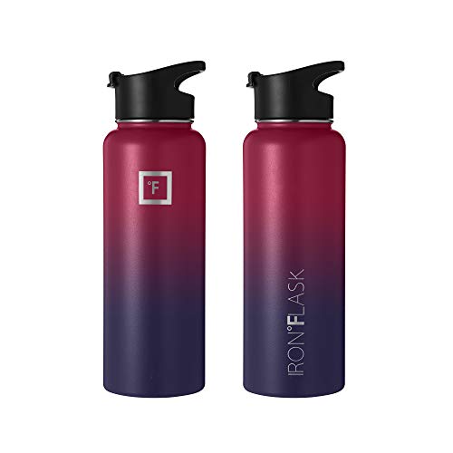 IRON °FLASK Sports Water Bottle 40 Oz, 3 Lids (Spout Lid), Leak Proof
