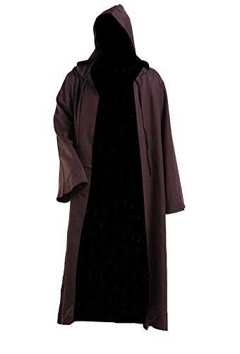 Men TUNIC Hooded Robe Cloak Knight Fancy Cool Cosplay Costume Brown Kids XL