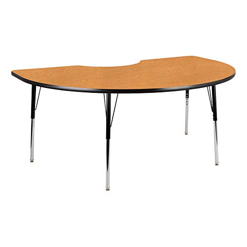 Kidney Adjustable Height School Classroom Activity Table - Oak Top/Black Edge