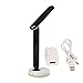 HPcom Desk Table Lamp LED, Cordless, Rechargeable, Portable, Foldable, Dimmable White 3 Brightness Levels, Touch Controls, Color Changing Base Light Great Gift for Kids (White)