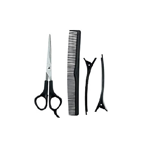 Professional Barber Set of Scissors and Hair Comb for Hairdressing, Hair Cutting, Thinning and Texturizing Perfect for Salon and Home Use… (4pc Hair Cutting Set)