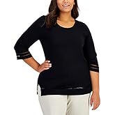 Karen S Plus Size Ladder Trim Top Deep Black 2X