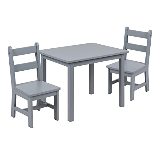 Flash Furniture Ensemble Table et chaises en Bois Massif pour Enfants pour Salle de Jeux, Chambre à Coucher, Cuisine d'hévéa (parawood), Gris, 3-Piece Set
