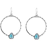 Turquoise Earrings for Women Handmade Vintage, Western National Style Hoop Earrings, Boho Chic Turquoise Jewelry for women, Unique Ethnic Design for Fashion Lovers