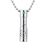VALYRIA Personalized Silver Cylinder Necklace with Birthstones - Custom Made with Any Name,Stainless Steel Personalized Necklace