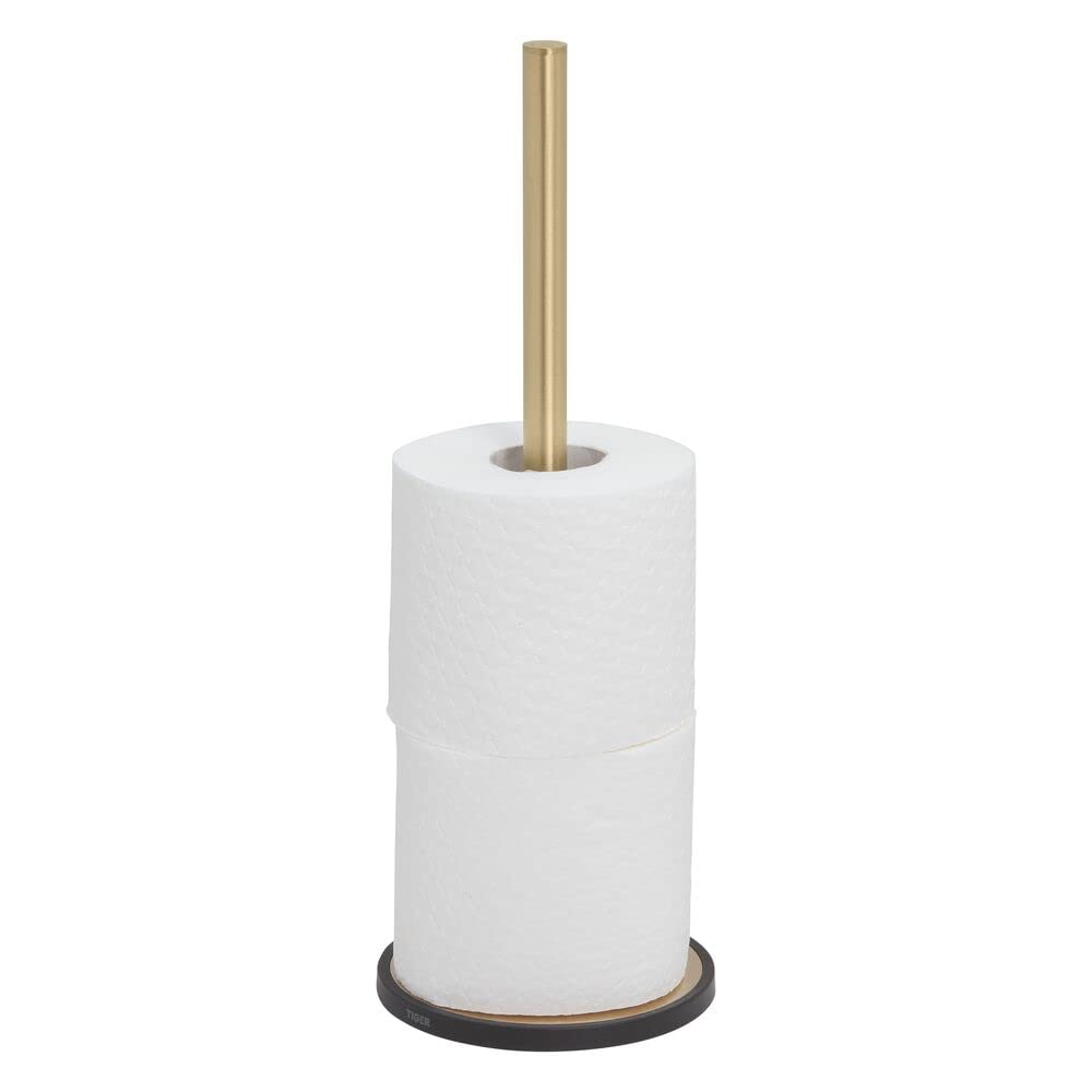 Tiger Tune Spare Toilet Roll Holder, Stores Three Extra Rolls of Toilet Paper, Freestanding, Brass Brushed, Black, 12.6 x 35.6 x 12.6 cm