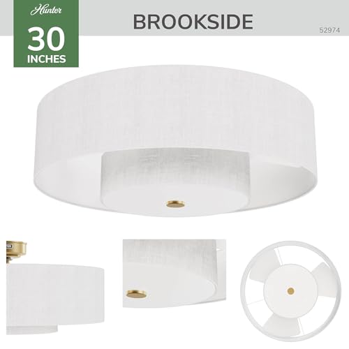 Hunter - Brookside Indoor Fandelier With Light, Remote, 30-inch, Casual-style, 3-speed WhisperWind Motor, 52974, Ceiling Fans for living rooms, bedrooms, home offices, kitchens (Luxe Gold) | Compact indoor fandelier with enclosed blades, LED light, remote, and statement style for bedrooms, offices, or small spaces.