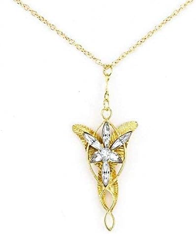 LOTR Lord Of The Rings Hobbit Arwen EVENSTAR Gold Color Necklace Crystal Pendant Prop Replica with Gift Bag
